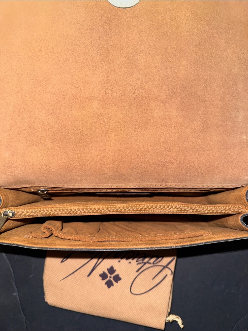 Patricia Nash Kent Burnished Rose Tooled Leather Crossbody Latte with Dust Bag - Picture 8 of 12
